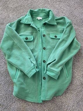Mint Green Button-Up Fleece Shacket